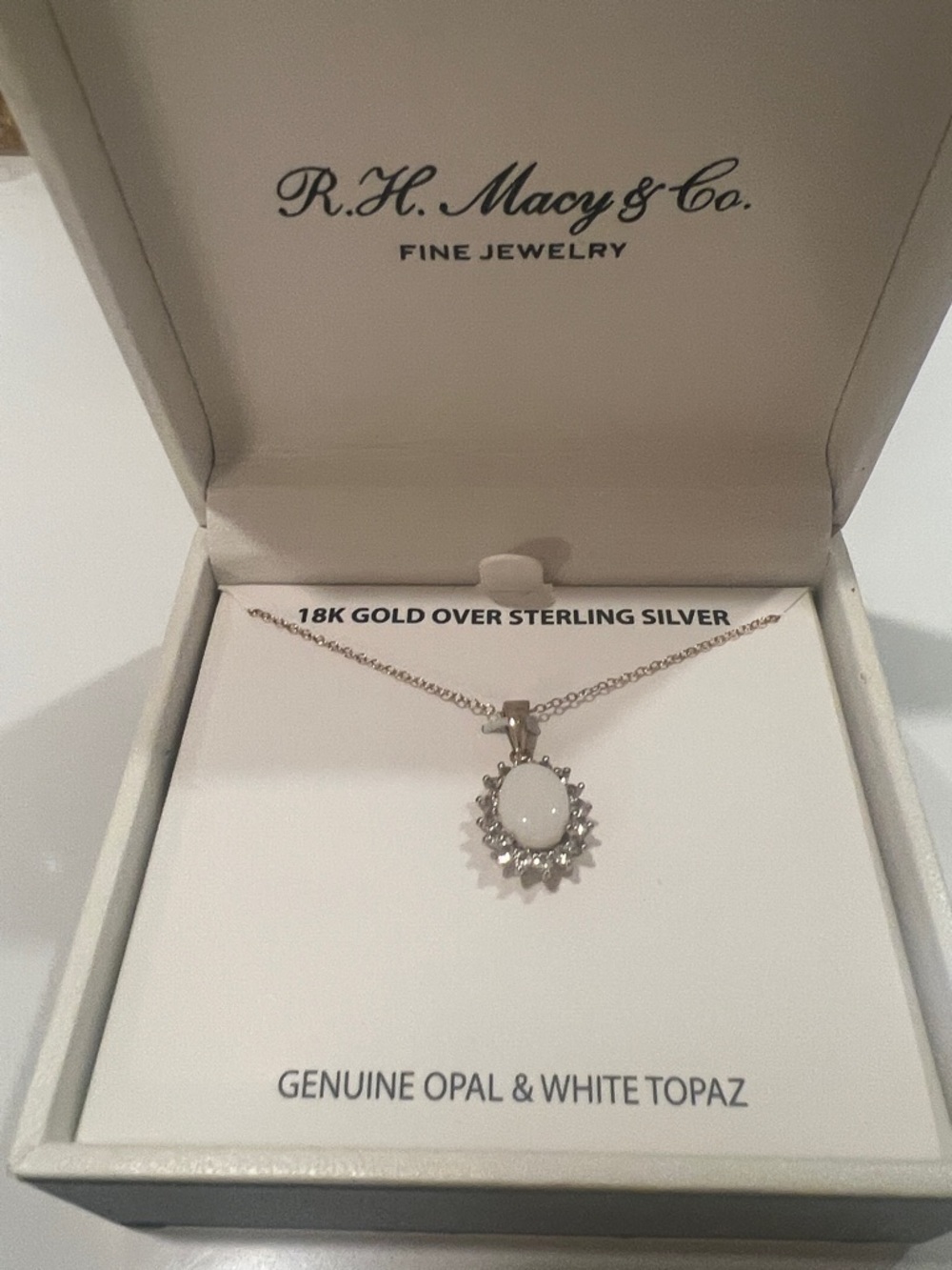 White Opal and White Topaz Pendant Necklace - Gold Over Sterling